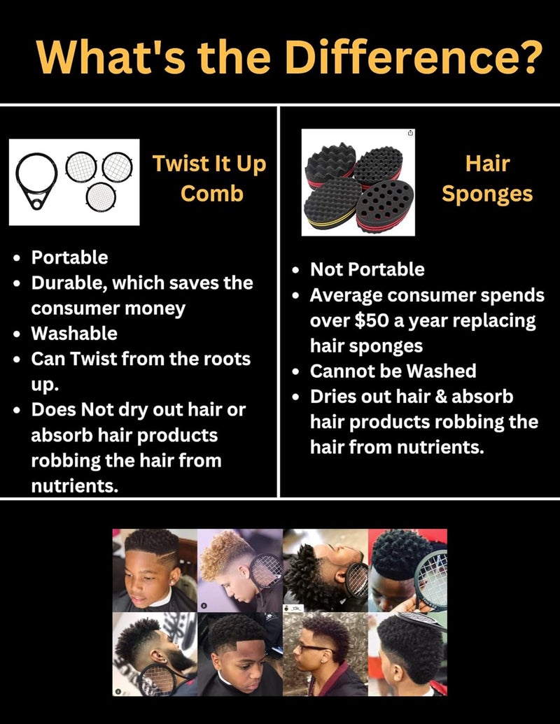 Twist it Up Comb (Red Desires) - Alternative to Hair Sponges, Creates Curls and Twists for Black Men, Tennis Racket Design - Image 4